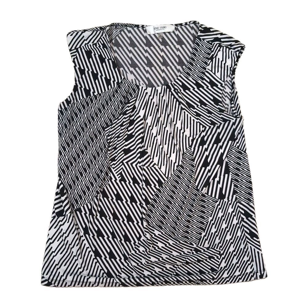 Jones Studio Separates Women Top Medium M Black White Sleeveless Geometric Pleat